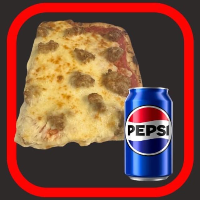 Sicilian Sausage Slice & Drink.