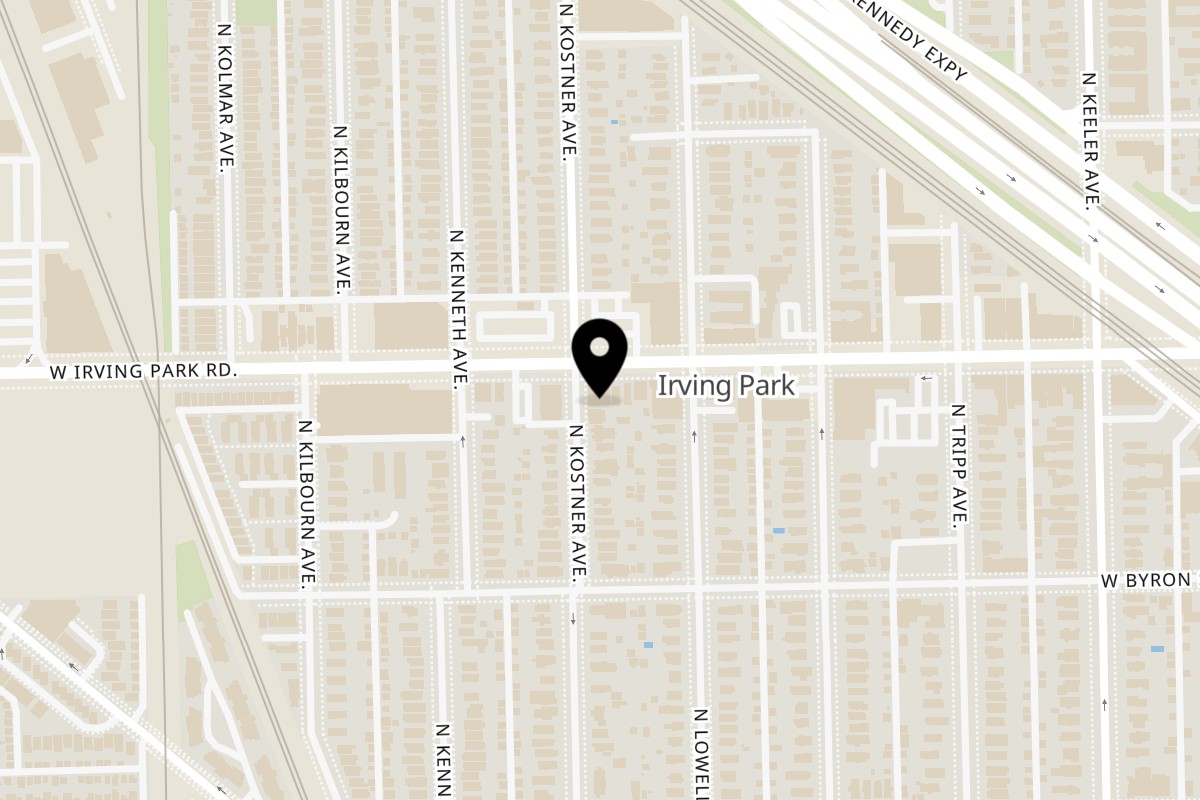 Map showing the location of Leona's Pizzeria Irving Park on 4363 W Irving Park Rd in Chicago